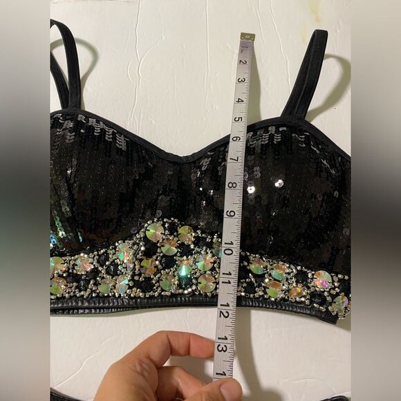 Glamour mature faux leather rocker goth Dance Custom solo costume 2 piece LA - Picture 8 of 13